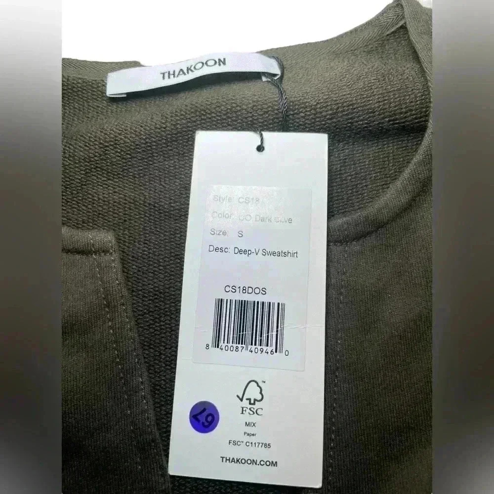 Thakoon Deep Olive V-Neck Cotton Sweatshirt Size Small NWT - Picture 5 of 5